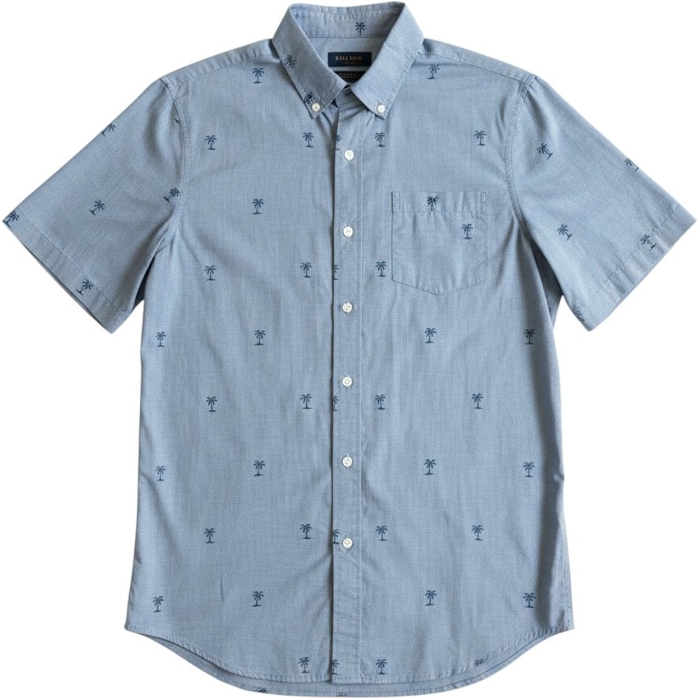 Chaps Mens Blue Palm Tree Embroidered Short Sleeve Button Down Shirt Small S